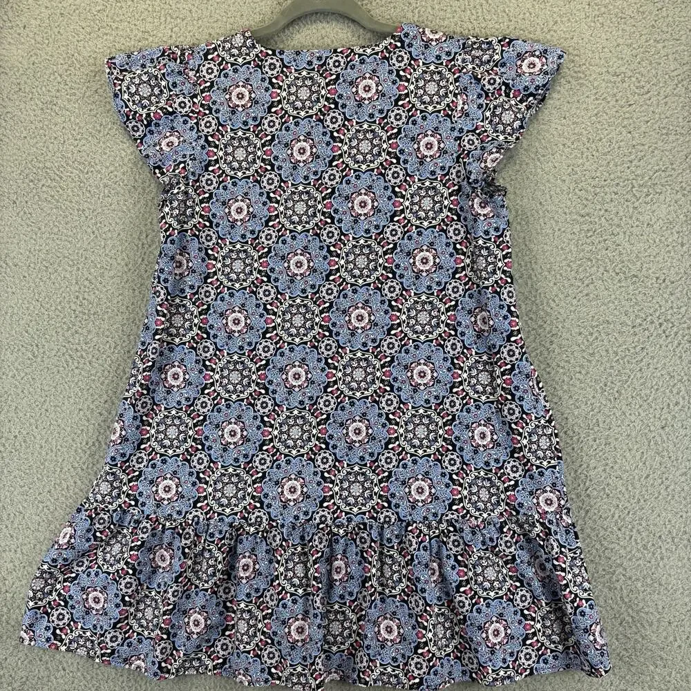 LOFT Dress XSP Beach Cottage Boho Retro Medallion Button Ruffle Flounce Flutter - Picture 10 of 11